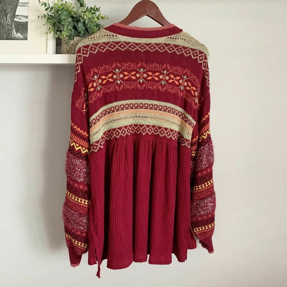 NEW Free People Fair Isle Cozy Cottage Sweater M Pullover Tunic Bell Sleeves Top - Picture 16 of 16